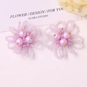 Handmade pink purple beaded pearl hollow flower DIY accessories for hair clips and pins.
