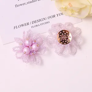 Exquisite pink beaded pearl hollow flower detail view, perfect for DIY jewelry and accessories.