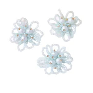 Blue beaded pearl hollow flower DIY accessories for earrings hair clips brooches crafts