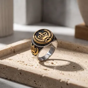 Anello a Fascia da Uomo Bicolore in Acciaio Inossidabile 304 Vintage Invecchiato a Forma di Corona Spiga di Grano Con Strass Gioielli