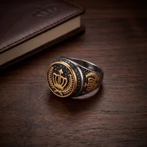Vintage acciaio inossidabile bicolore corona grano anello uomo retro stile gioielli