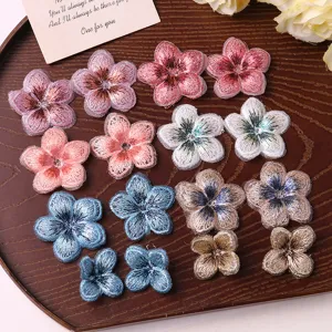 Embroidered flower patches DIY gradient five-petal floral applique for clothing hair accessories