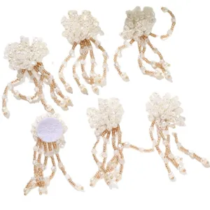 Handmade beaded flower tassel DIY accessories, white pearl crystal clothing patches.