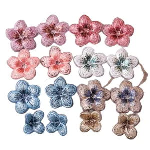 Vibrant colorful embroidered five petal flower patches gradient DIY sewing apparel accessories