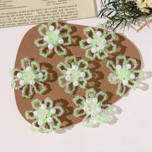 Handmade beaded flower DIY charms light green white charms accessories for hair clips earrings
