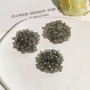 Crystal beaded flower cluster detail shot, perfect for DIY fashion accessories and shoe clips.