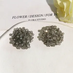 Grey crystal seed bead flower cluster DIY accessories for apparel, shoes, and handmade jewelry.