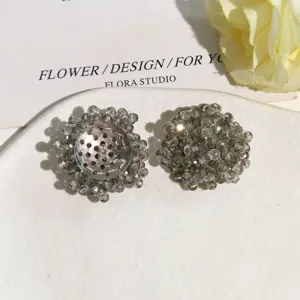 Grey crystal bead flower cluster DIY craft accessory, sparkling rhinestone patch for shoes.