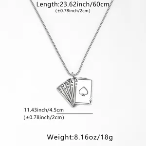 Stainless steel spade poker card pendant necklace with adjustable chain length and cool design.