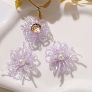 Accesorios DIY de flores de cuentas violetas hechas a mano, diseño perle elegante.