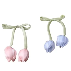 Tulip fabric ribbon bow hair accessories DIY handmade craft floral flower hair clips