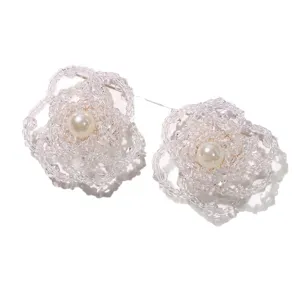 Korean vintage faux pearl beaded flower hair clips sweet chic side hair accessories
