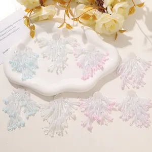 Sweet long beaded tassel flower handmade fabric patch DIY earrings hair accessories details.