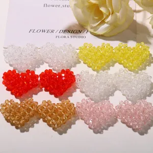 Korean INS dopamine woven 3D beaded heart DIY charm for earrings, hair accessories and brooches.