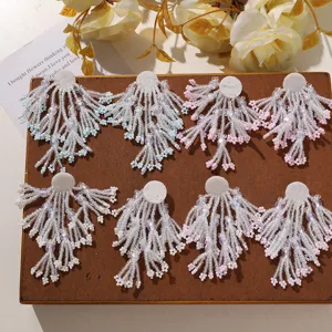 Sweet long tassel beaded flower hand-sewed patches for DIY earrings, hair accessories and brooches.