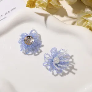 Accesorios DIY de flores de cuentas azules hechas a mano para pendientes broches clips