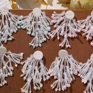 Sweet long tassel beaded flower DIY fabric patches for clothing, earrings and hair accessories.