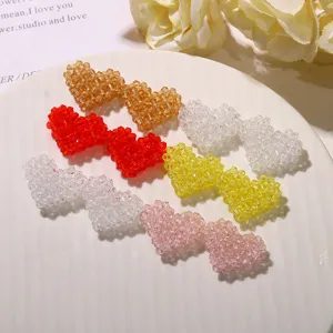 Korean dopamine woven 3d beaded heart diy pendant earrings apparel brooch accessories