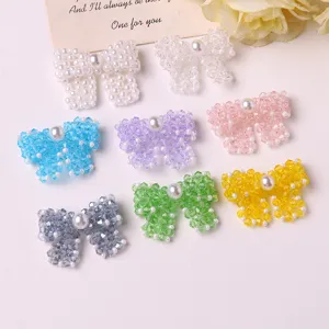 Colorful beaded bowknot DIY charms with pearl center for cute sweet hair accessories, jewelry.