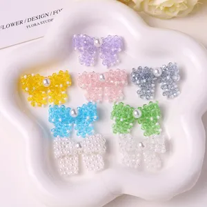 Colorful beaded bow DIY jewelry accessories, sweet pastel style hair clip shoe charms.