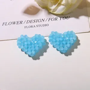 Blue beaded heart charms DIY jewelry accessories faceted crystal love shape pendants for crafts