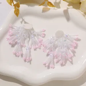 Handmade beaded flower tassel DIY earrings patches sweet spring summer clothing accessories