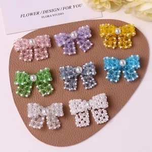 Handmade beaded pearl bow DIY accessories in macaron colors, perfect for earrings and crafts.