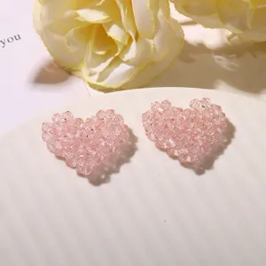 Korean style pink beaded heart DIY charm, perfect for handmade earrings, hair clips and accessories.