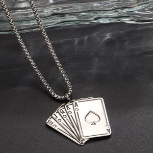 304 Stainless Steel Spade Royal Flush Poker Cards Pendant Necklace For Men Cool Street Style Box Chain Necklace Jewelry Gift