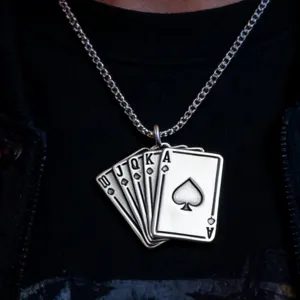 Stainless steel poker cards pendant necklace mens street style hip hop fashion jewelry item