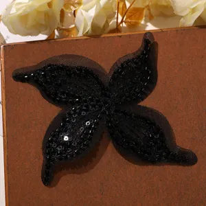 Nero perlato paillettes farfalla pizzo toppa DIY abbigliamento cucito accessorio dettaglio
