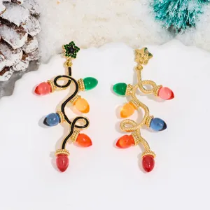 Kerstlicht oorbellen met kleurrijke synthetische zirconia, stijlvolle oorbellen van legering.