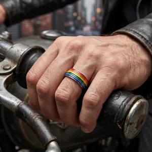 Δαχτυλίδι ουράνιο τόξο από ανοξείδωτο ατσάλι για άνδρες και γυναίκες, φαρδύ σμάλτο ζευγάρι.