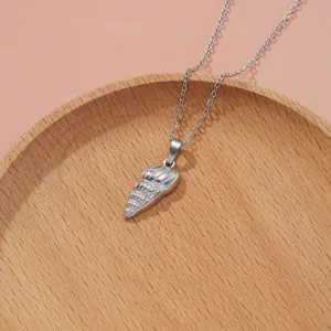 Stainless steel 3D conch pendant necklace minimalist silver clavicle chain for women main view.