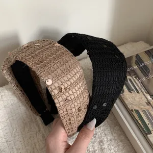 Damen breites Strick Pailletten Stirnband elegante Haarreif Herbst Winter Haaraccessoires