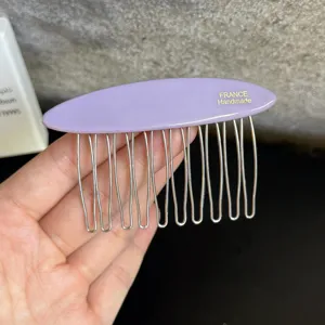 Koreanischer Stil Acetat Haarkamm lila ovaler Kopf mit Metallzinken elegantes Haarteil