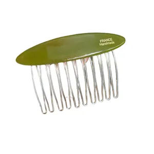 Grüner Acetat Haarkamm mit Metallzähnen Steckkamm Vintage Haarschmuck für Damen