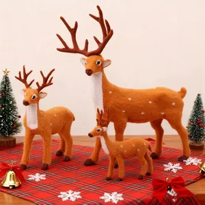 Set di 3 figurine di renne natalizie simulate con texture realistica del mantello e decori rossi