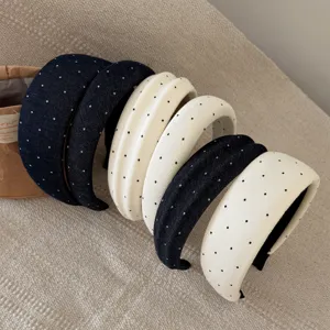 Minimalist polka dot wide headband for women, thick padded hair hoop for daily fashion styling.