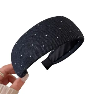 Black wide rhinestone polka dot headband for women, stylish daily hair accessory hair hoop.