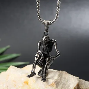 Punk Dark 3D Thinking Skull Skulptur Anhänger Halskette Für Herren Edelstahl Retro Distressed Kette Hip Hop Gothic Schmuck