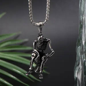 Punk Gothic 3D Totenkopf Anhänger Halskette Vintage Destroyed Streetwear Hip Hop Schmuck