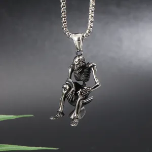 Punk dunkler Stil Retro Totenkopf Anhänger Halskette für Herren, cooler Hip Hop Schmuck.