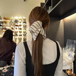 Korean style striped hair scrunchie fabric bow ponytail holder fashion hair accessory