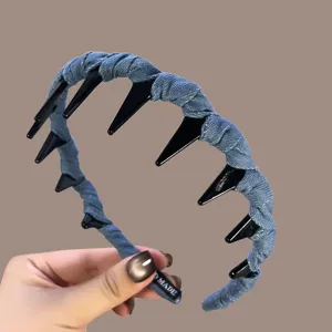 Denim wrapped hair hoop with teeth design, stylish hair accessory for women daily wear styling.