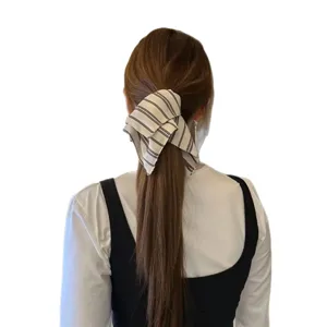 Striped hair scarf accessory for women, elegant ponytail holder and bun hair tie design.
