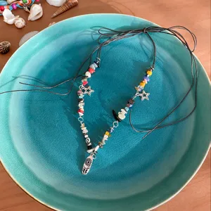 Natural stone bohemian braided rope necklace waist chain with cute charms for women