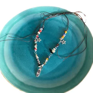 Bohemian natural stone beaded necklace multi-use boho braided rope body waist chain jewelry