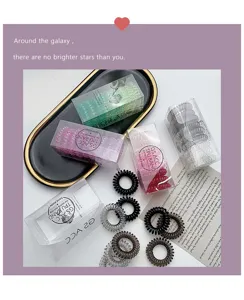 Chic Korean telephone wire hair ties set, durable TPU elastic hair bands for women.