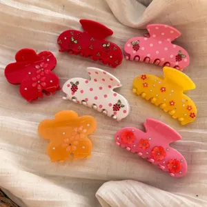 Elegant Acetate Resin Hair Claw Clips Sweet Flower Heart Polka Dot Rhinestone Large Shark Clip Headwear For Women Daily Hair Accessories